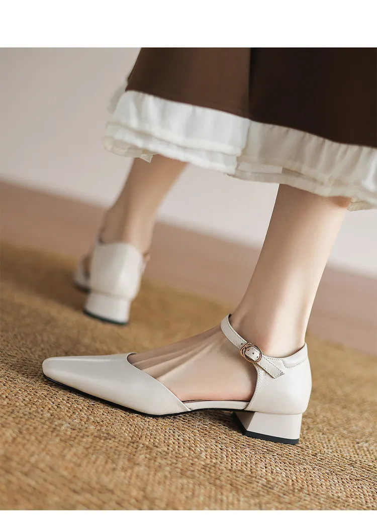 Summer sandals, chunky heel, high heel, square toe, buckle, genuine leather, fashion women's shoes, style 3-12b.