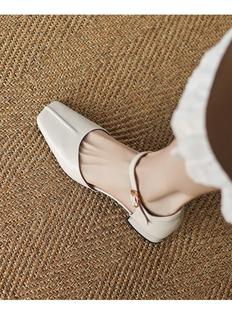 Summer sandals, chunky heel, high heel, square toe, buckle, genuine leather, fashion women's shoes, style 3-12b.