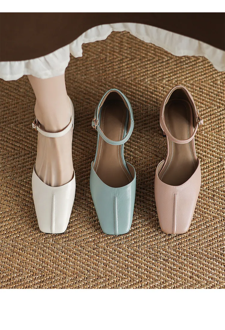 Summer sandals, chunky heel, high heel, square toe, buckle, genuine leather, fashion women's shoes, style 3-12b.