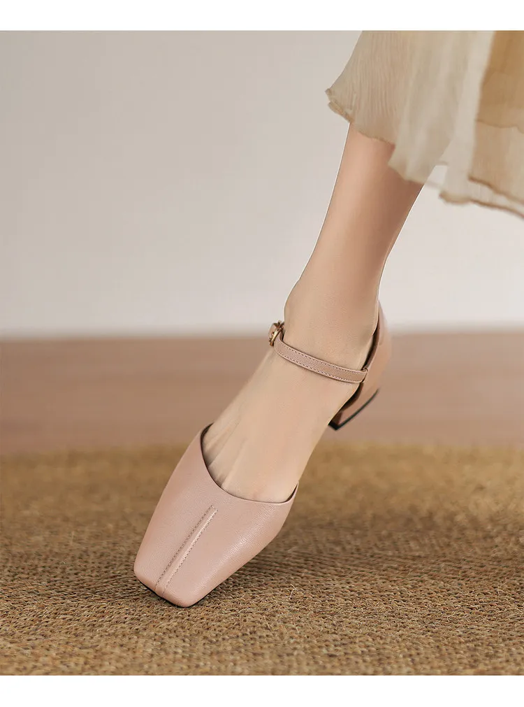 Summer sandals, chunky heel, high heel, square toe, buckle, genuine leather, fashion women's shoes, style 3-12b.