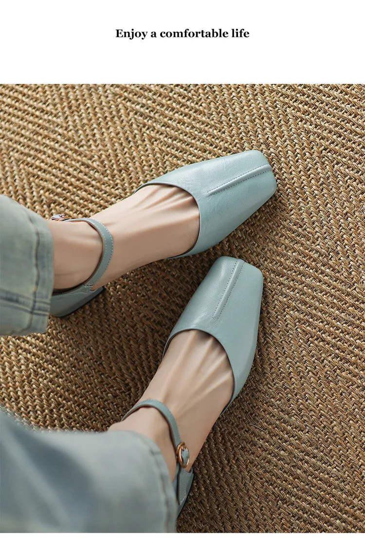 Summer sandals, chunky heel, high heel, square toe, buckle, genuine leather, fashion women's shoes, style 3-12b.