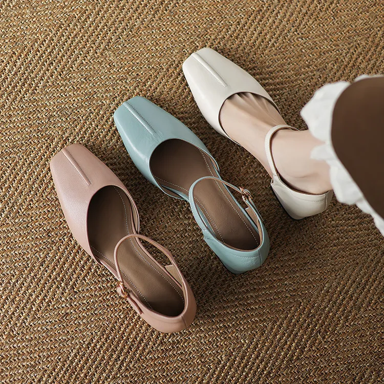 Summer sandals, chunky heel, high heel, square toe, buckle, genuine leather, fashion women's shoes, style 3-12b.