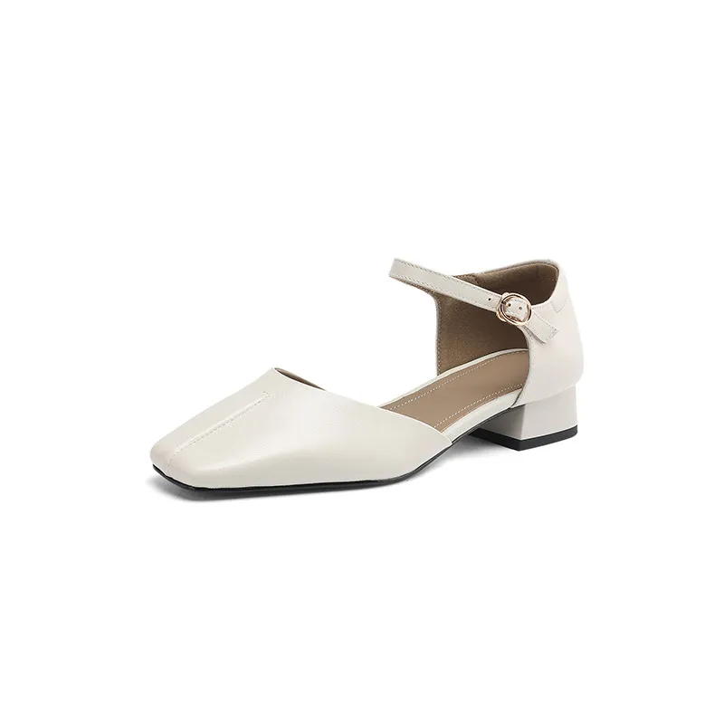 Summer sandals, chunky heel, high heel, square toe, buckle, genuine leather, fashion women's shoes, style 3-12b.