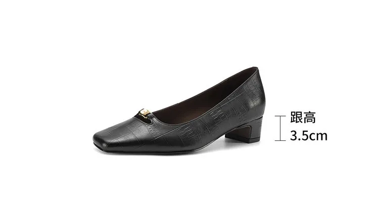 Early Spring Single Shoes, Square Toe, Chunky Heel, High Heel, Low Mouth, Fashion Women's Shoes 3-9a