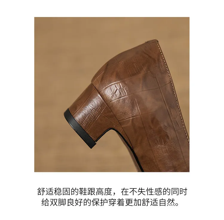 Early Spring Single Shoes, Square Toe, Chunky Heel, High Heel, Low Mouth, Fashion Women's Shoes 3-9a
