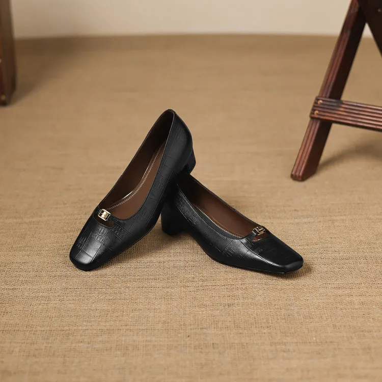 Early Spring Single Shoes, Square Toe, Chunky Heel, High Heel, Low Mouth, Fashion Women's Shoes 3-9a