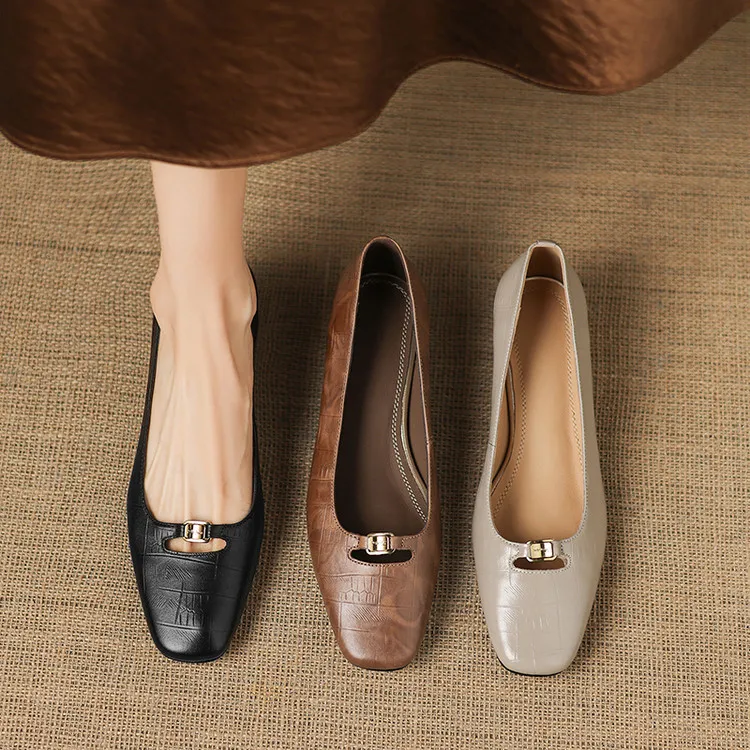 Early Spring Single Shoes, Square Toe, Chunky Heel, High Heel, Low Mouth, Fashion Women's Shoes 3-9a