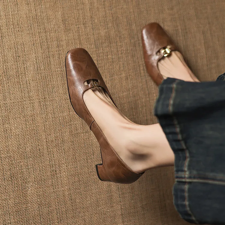 Early Spring Single Shoes, Square Toe, Chunky Heel, High Heel, Low Mouth, Fashion Women's Shoes 3-9a