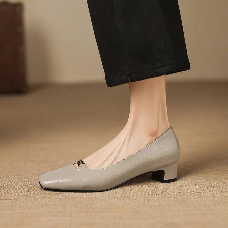 Early Spring Single Shoes, Square Toe, Chunky Heel, High Heel, Low Mouth, Fashion Women's Shoes 3-9a