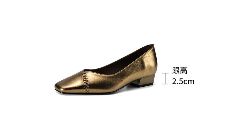 Spring single shoes, square toe, chunky heel, low heel, shallow mouth, sheepskin fashion women's shoes, 3-7i