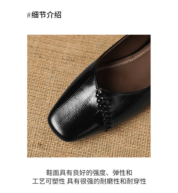 Spring single shoes, square toe, chunky heel, low heel, shallow mouth, sheepskin fashion women's shoes, 3-7i