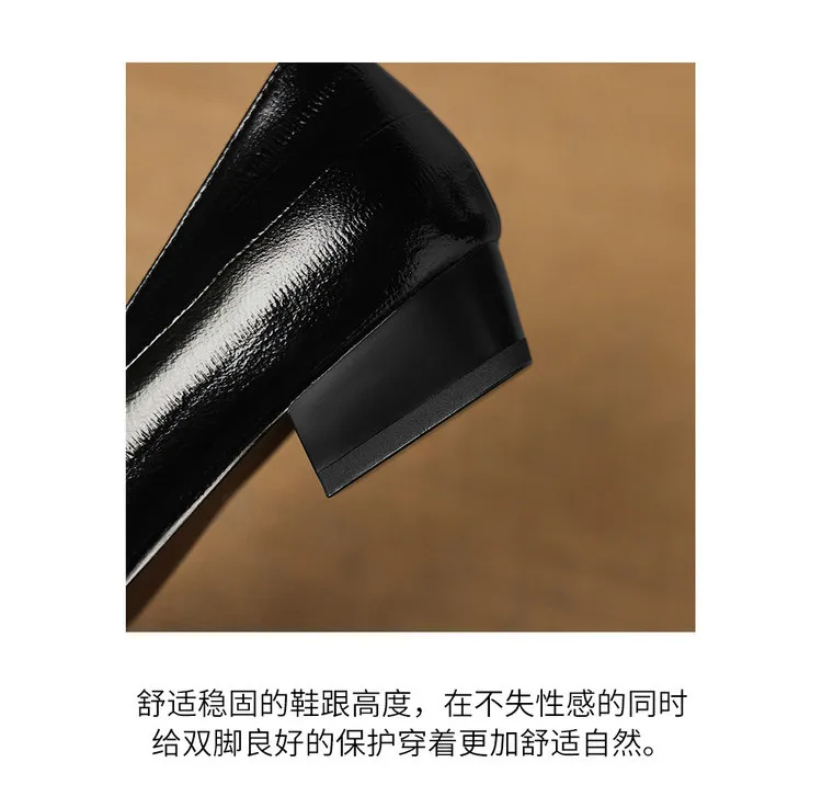 Spring single shoes, square toe, chunky heel, low heel, shallow mouth, sheepskin fashion women's shoes, 3-7i