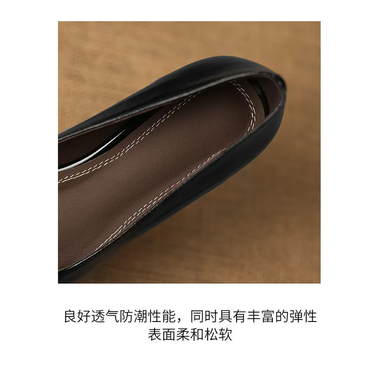 Spring single shoes, square toe, chunky heel, low heel, shallow mouth, sheepskin fashion women's shoes, 3-7i