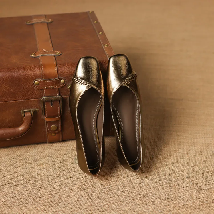 Spring single shoes, square toe, chunky heel, low heel, shallow mouth, sheepskin fashion women's shoes, 3-7i