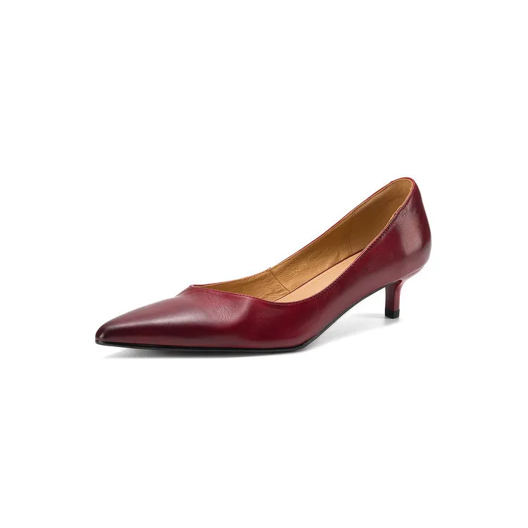 Early spring single shoes, pointed toe, low-cut, stiletto heel, high heel, cowhide fashion women's shoes, 3-7h fashion.