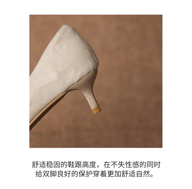 Early spring single shoes, pointed toe, low-cut, stiletto heel, high heel, cowhide fashion women's shoes, 3-7h fashion.