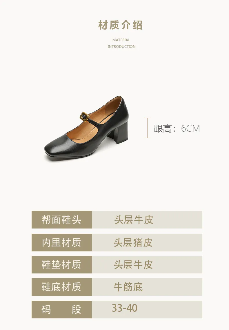 Discontinued stock available in various sizes - Spring style square-toe chunky heel high-heeled women's leather shoes, 3-12g