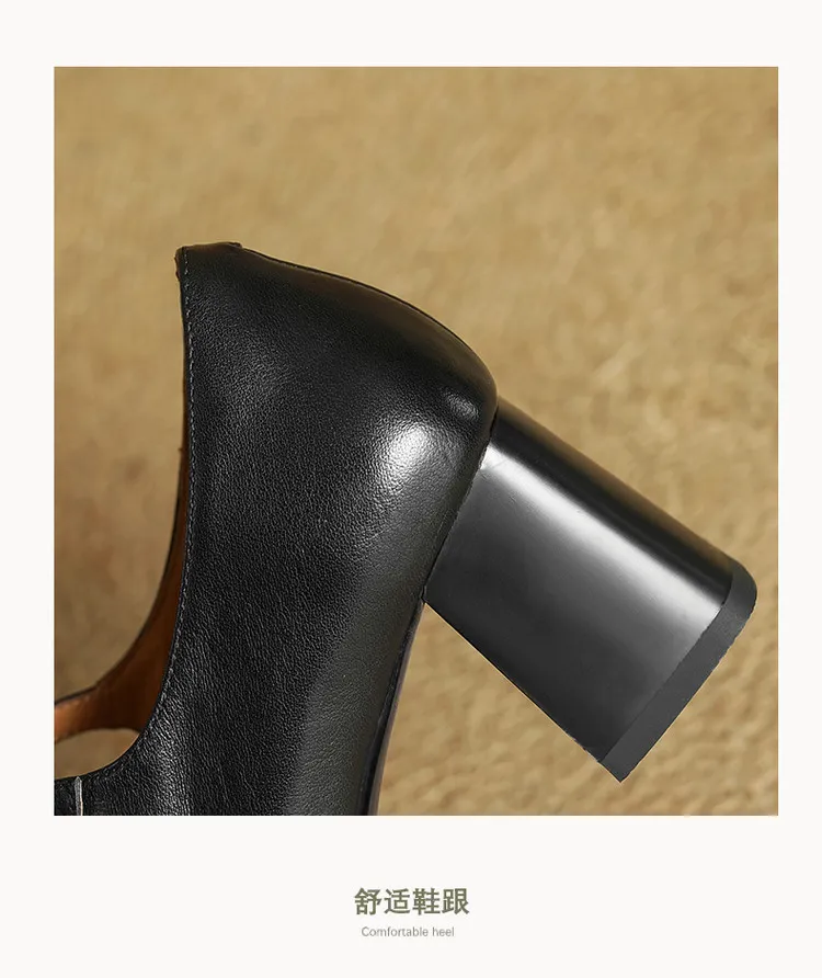 Discontinued stock available in various sizes - Spring style square-toe chunky heel high-heeled women's leather shoes, 3-12g