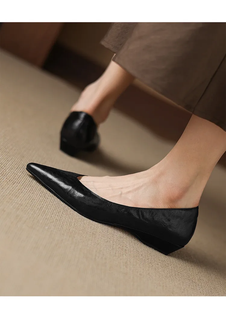 Summer flats, wedge heels, pointed toes, low-cut fashion sheepskin women's shoes, 3-12d