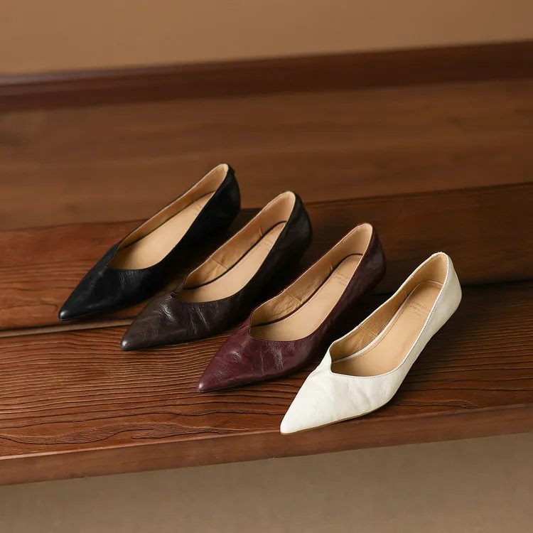 Summer flats, wedge heels, pointed toes, low-cut fashion sheepskin women's shoes, 3-12d