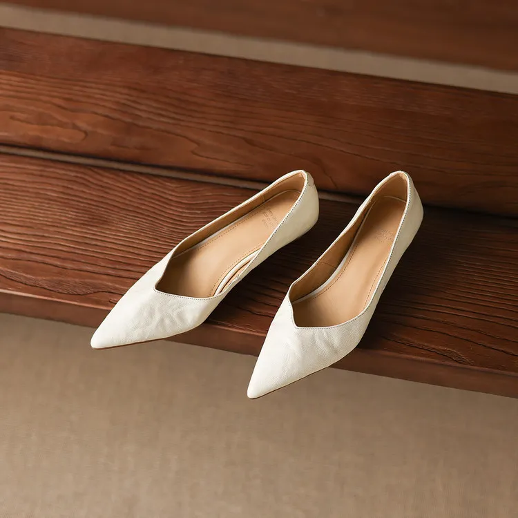 Summer flats, wedge heels, pointed toes, low-cut fashion sheepskin women's shoes, 3-12d