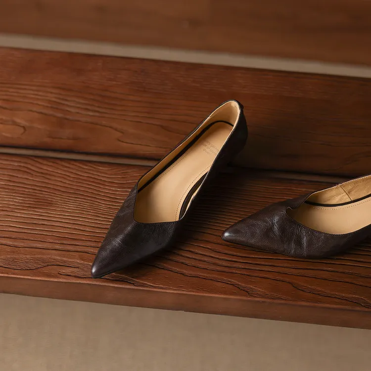 Summer flats, wedge heels, pointed toes, low-cut fashion sheepskin women's shoes, 3-12d