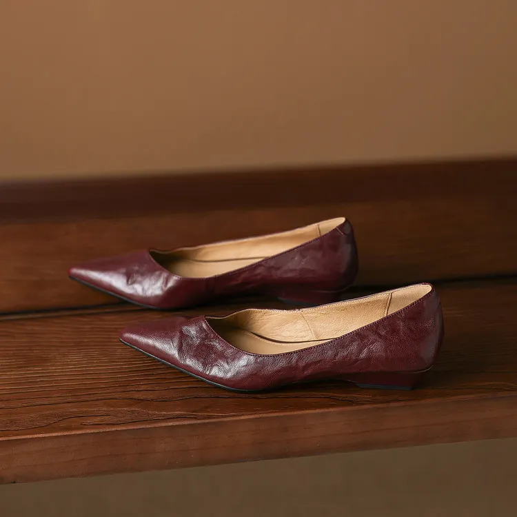 Summer flats, wedge heels, pointed toes, low-cut fashion sheepskin women's shoes, 3-12d