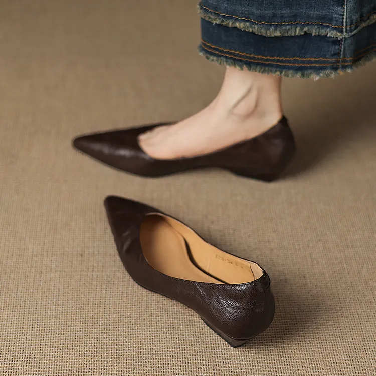 Summer flats, wedge heels, pointed toes, low-cut fashion sheepskin women's shoes, 3-12d