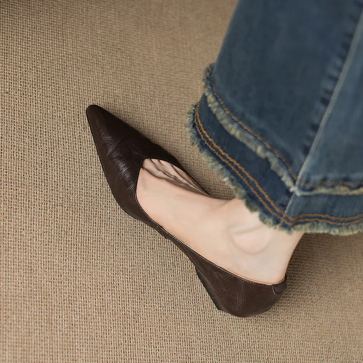Summer flats, wedge heels, pointed toes, low-cut fashion sheepskin women's shoes, 3-12d