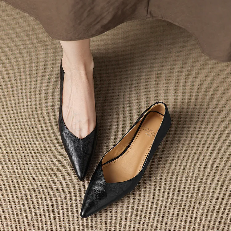 Summer flats, wedge heels, pointed toes, low-cut fashion sheepskin women's shoes, 3-12d