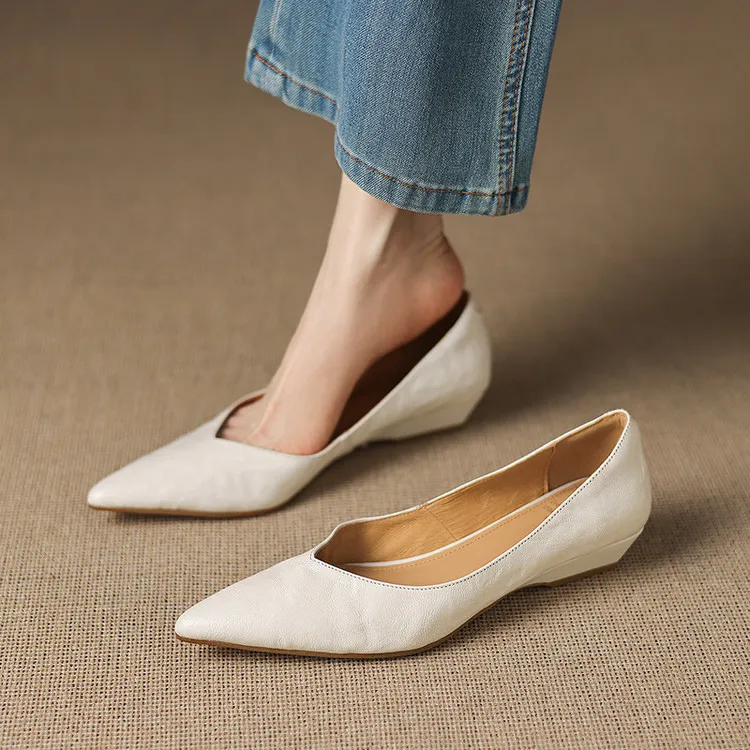 Summer flats, wedge heels, pointed toes, low-cut fashion sheepskin women's shoes, 3-12d