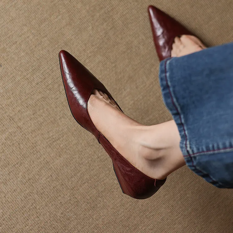 Summer flats, wedge heels, pointed toes, low-cut fashion sheepskin women's shoes, 3-12d