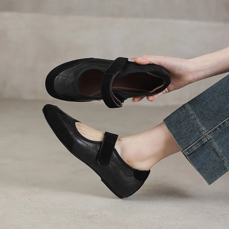 Early Spring Flat Round Toe Single Shoes with Velcro Straps, Women's Fashion Shoes 3-7j