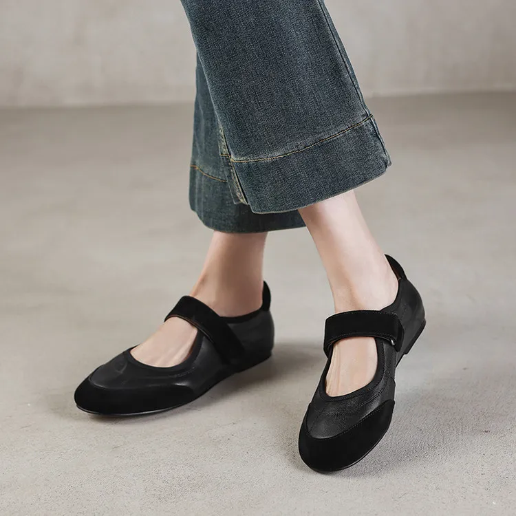 Early Spring Flat Round Toe Single Shoes with Velcro Straps, Women's Fashion Shoes 3-7j