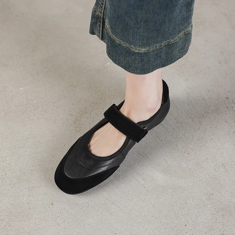 Early Spring Flat Round Toe Single Shoes with Velcro Straps, Women's Fashion Shoes 3-7j