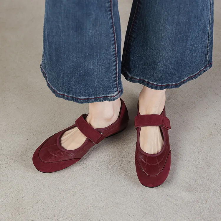Early Spring Flat Round Toe Single Shoes with Velcro Straps, Women's Fashion Shoes 3-7j