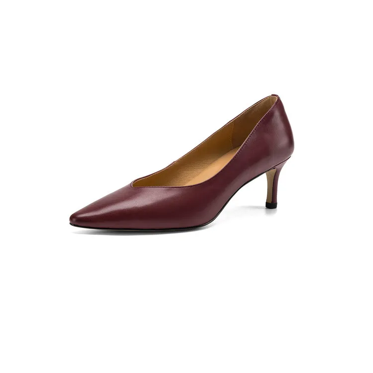 Spring single shoes, pointed toe, stiletto heel, low-cut fashion leather women's shoes, 3-12n