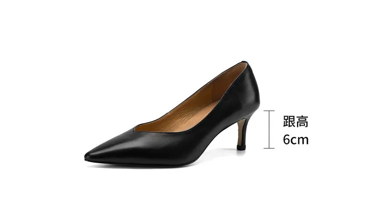 Spring single shoes, pointed toe, stiletto heel, low-cut fashion leather women's shoes, 3-12n