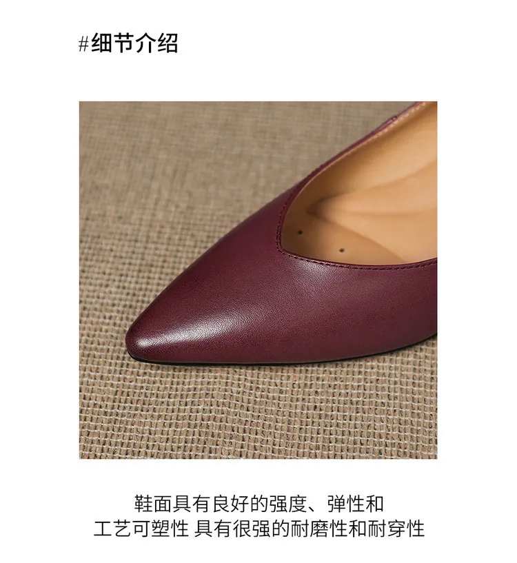 Spring single shoes, pointed toe, stiletto heel, low-cut fashion leather women's shoes, 3-12n