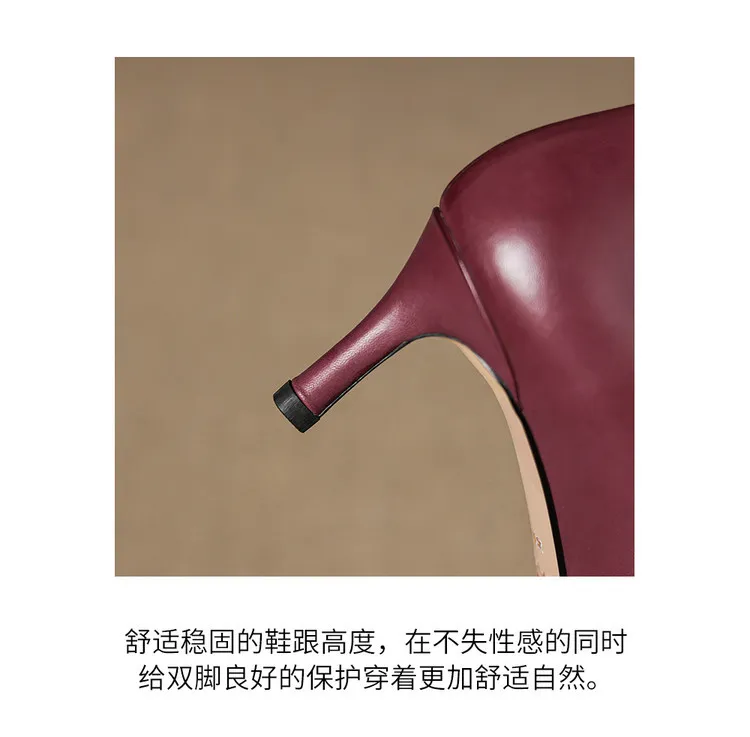 Spring single shoes, pointed toe, stiletto heel, low-cut fashion leather women's shoes, 3-12n