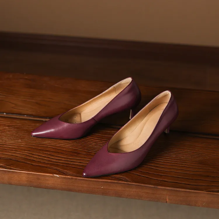 Spring single shoes, pointed toe, stiletto heel, low-cut fashion leather women's shoes, 3-12n