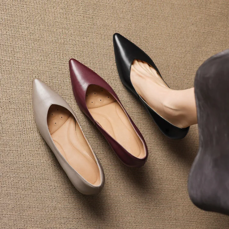 Spring single shoes, pointed toe, stiletto heel, low-cut fashion leather women's shoes, 3-12n