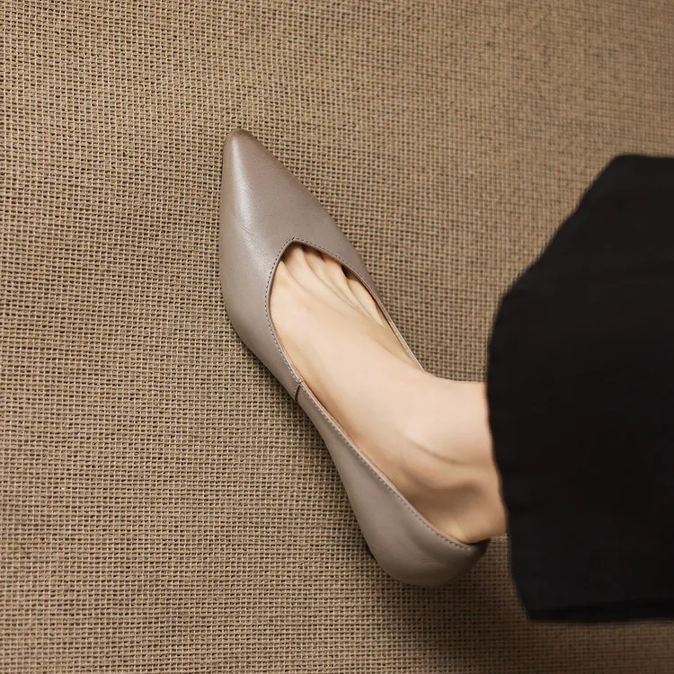 Spring single shoes, pointed toe, stiletto heel, low-cut fashion leather women's shoes, 3-12n
