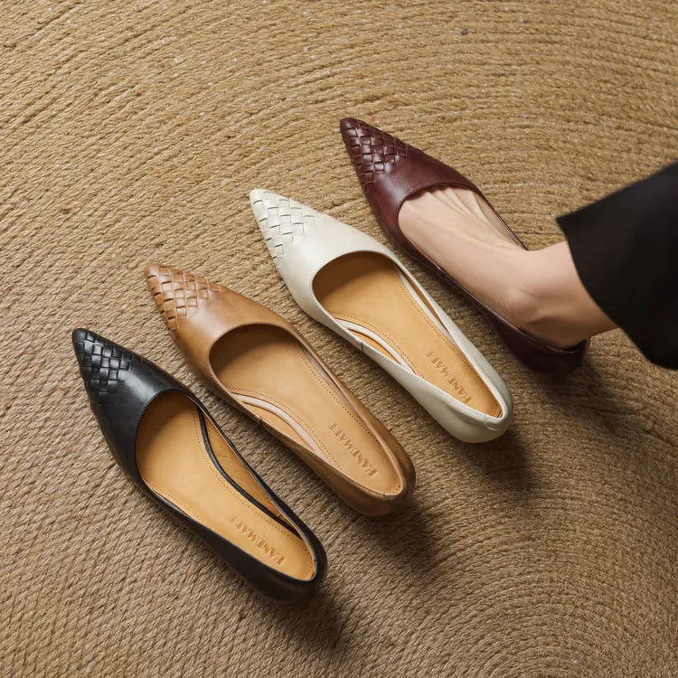 Summer flats, wedge heels, pointed toes, low-cut fashion sheepskin women's shoes, 3-12e