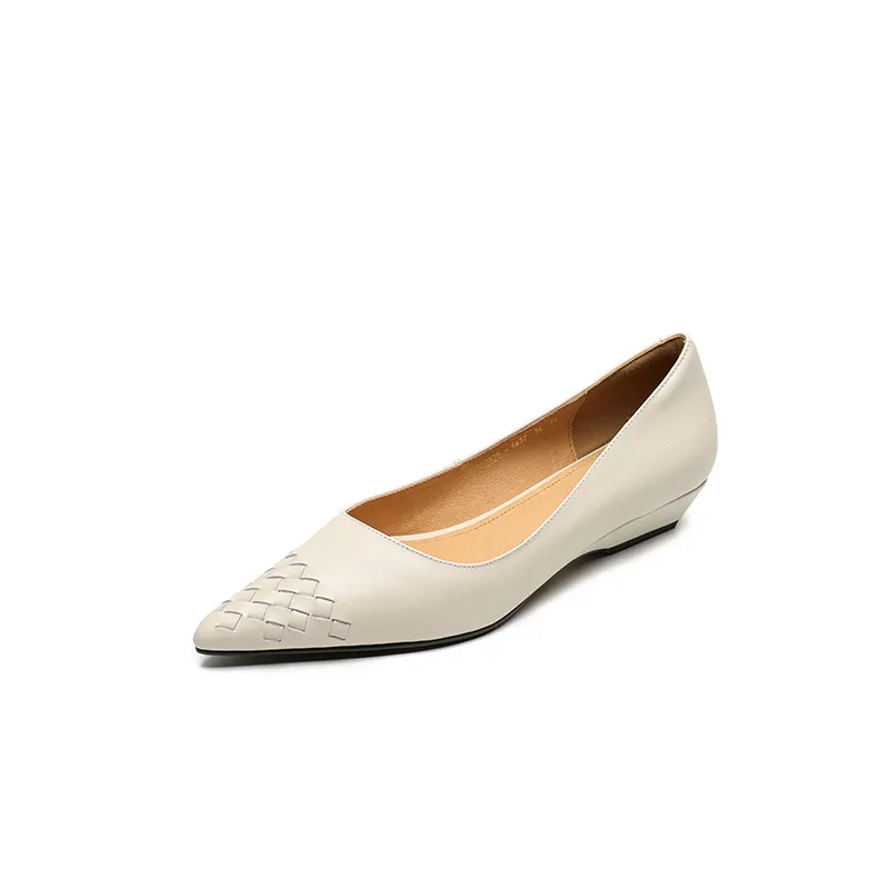 Summer flats, wedge heels, pointed toes, low-cut fashion sheepskin women's shoes, 3-12e