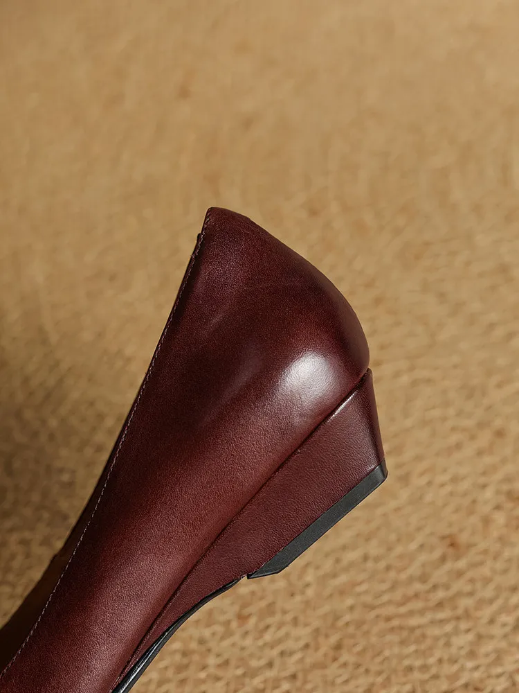 Summer flats, wedge heels, pointed toes, low-cut fashion sheepskin women's shoes, 3-12e