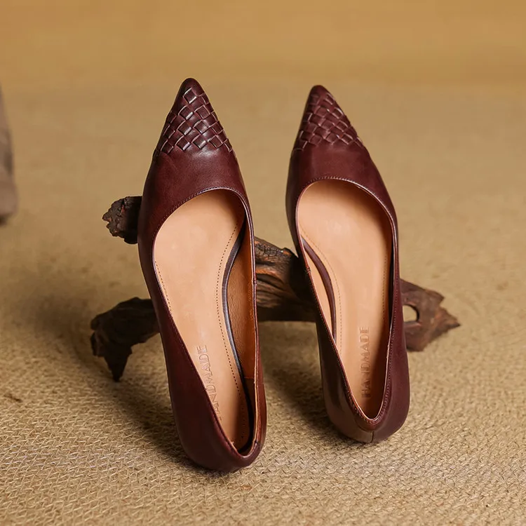 Summer flats, wedge heels, pointed toes, low-cut fashion sheepskin women's shoes, 3-12e