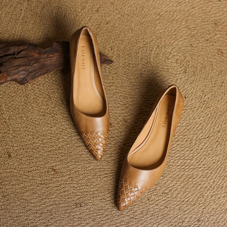 Summer flats, wedge heels, pointed toes, low-cut fashion sheepskin women's shoes, 3-12e