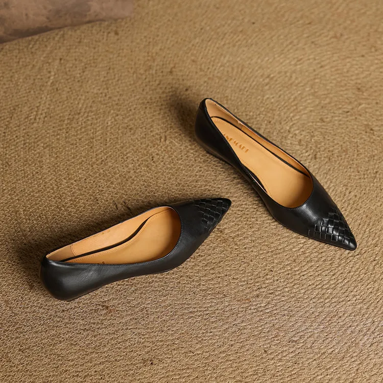 Summer flats, wedge heels, pointed toes, low-cut fashion sheepskin women's shoes, 3-12e