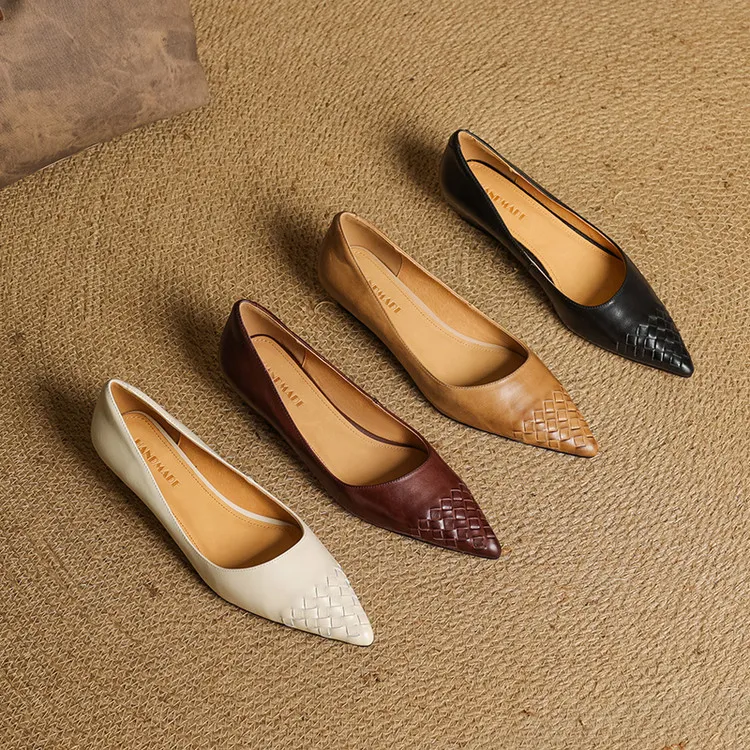 Summer flats, wedge heels, pointed toes, low-cut fashion sheepskin women's shoes, 3-12e